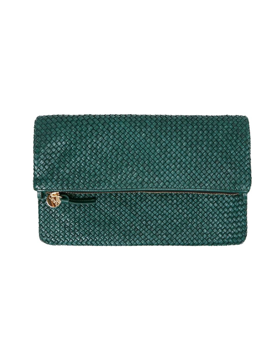 Clare V. - Foldover Clutch with Tabs - Chesnut Suede with Navy & Lipst –  Shooze Boutique Kingston