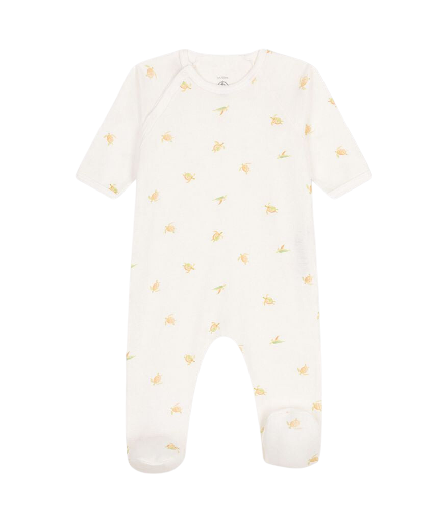 CHILDREN'S APPAREL Turtle Side Snap Onesie in White Petit Bateau