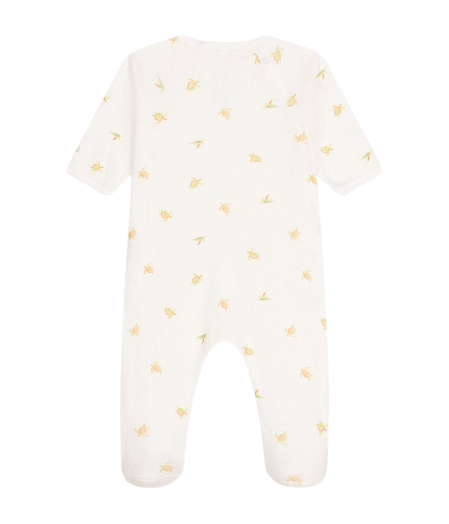 CHILDREN'S APPAREL Turtle Side Snap Onesie in White Petit Bateau