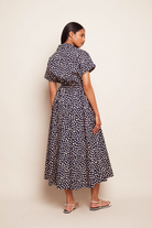 DRESSES/JUMPSUITS Asbury Midi Dress in Navy Polka Dot Cara Cara