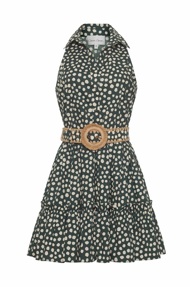 DRESSES/JUMPSUITS Hannah Mini Dress in Green Polka Dot Cara Cara