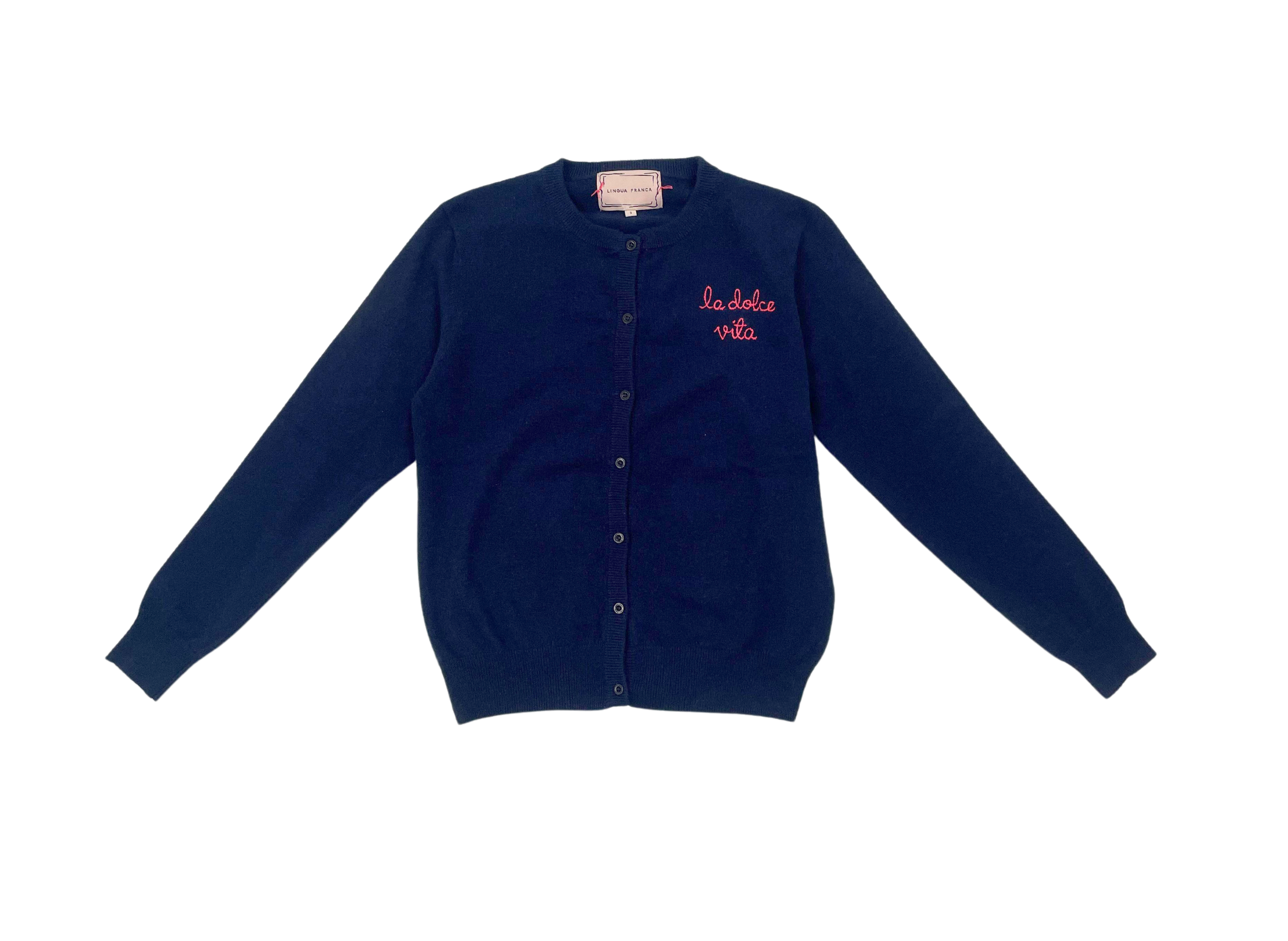 SWEATERS "La Dolce Vita" Cardigan in Navy Lingua Franca NYC