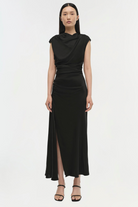 DRESSES/JUMPSUITS Burke Draped Midi Dress in Black Simkhai