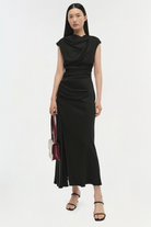 DRESSES/JUMPSUITS Burke Draped Midi Dress in Black Simkhai