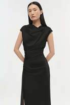 DRESSES/JUMPSUITS Burke Draped Midi Dress in Black Simkhai