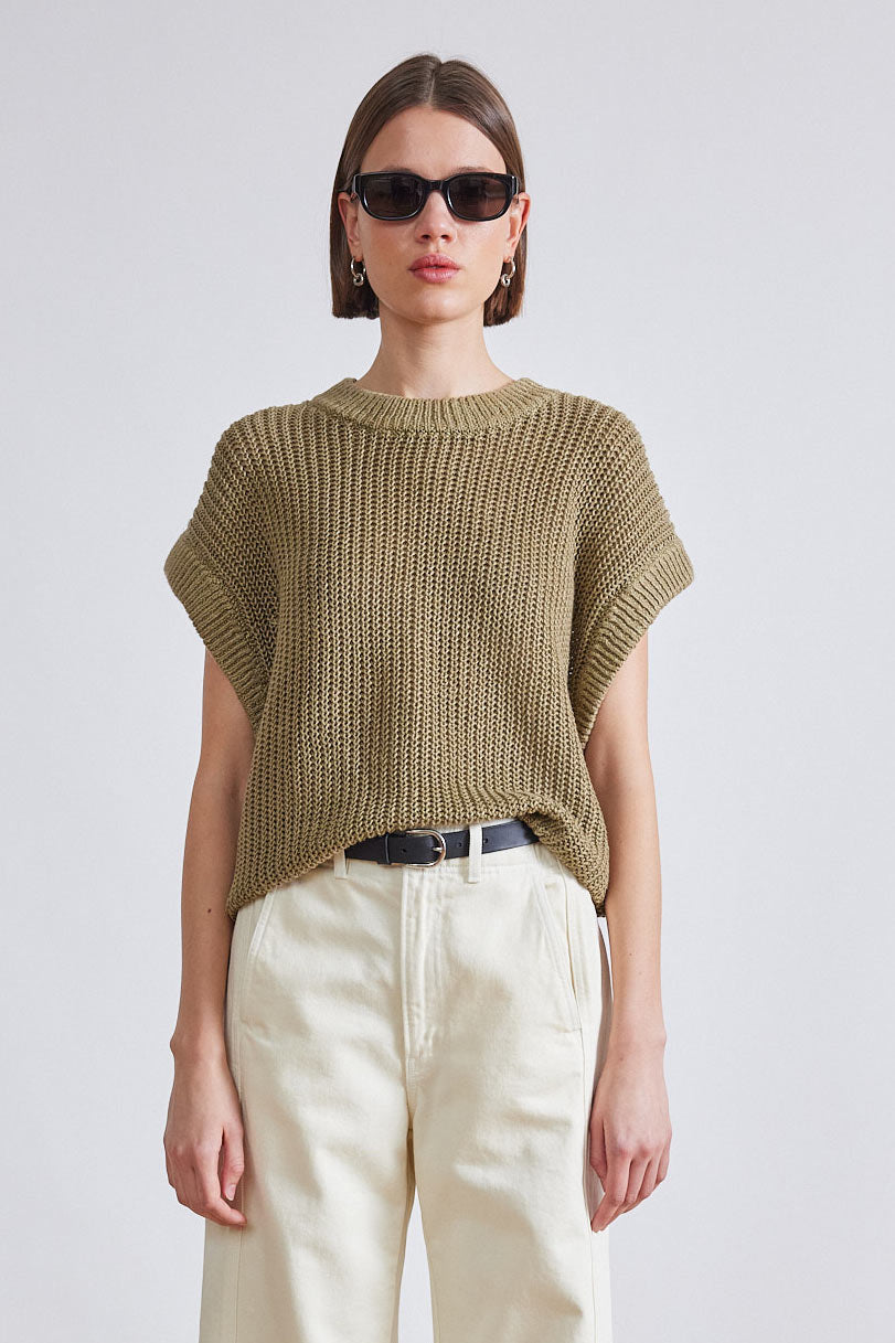 BLOUSES/SHIRTS/TOPS OLIVIA LINEN VEST IN OLIVE BRANCH Apiece Apart