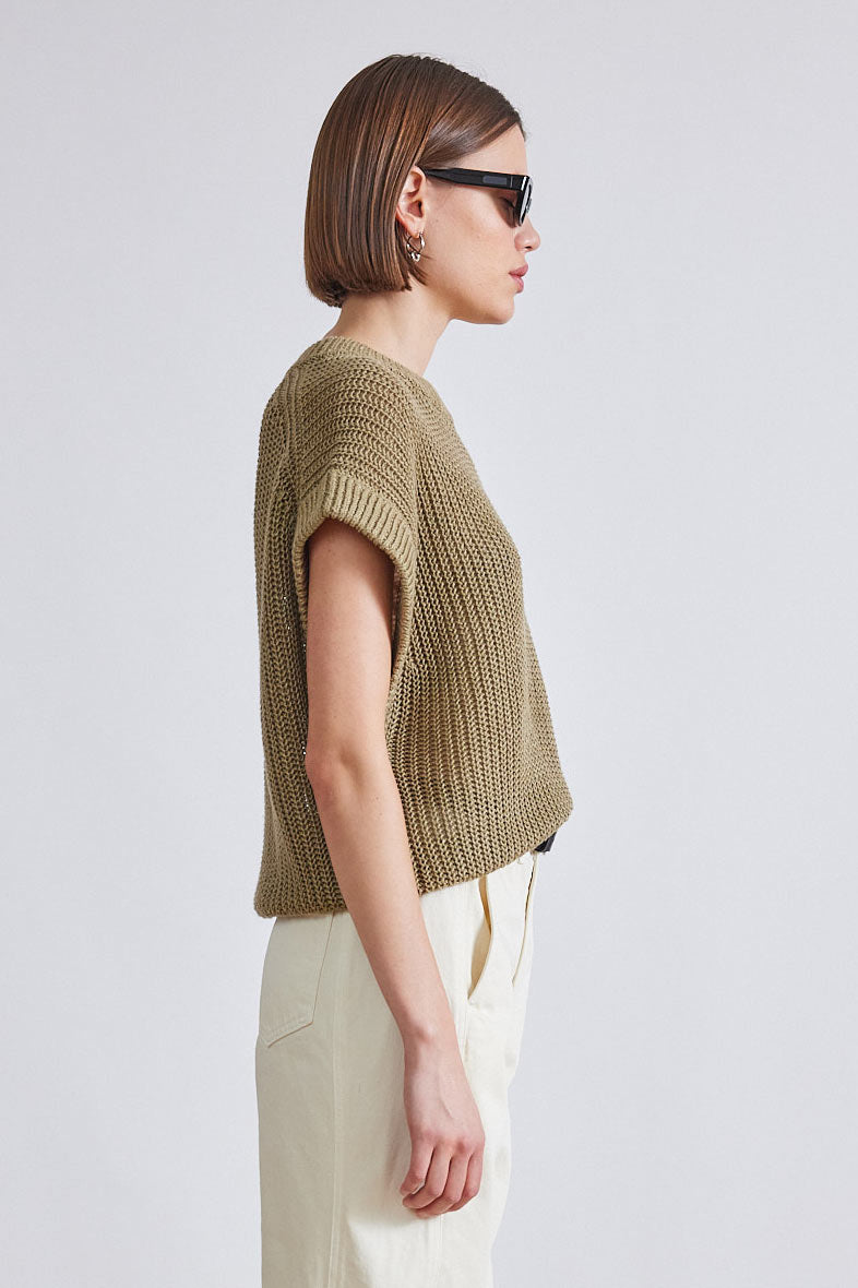 BLOUSES/SHIRTS/TOPS OLIVIA LINEN VEST IN OLIVE BRANCH Apiece Apart