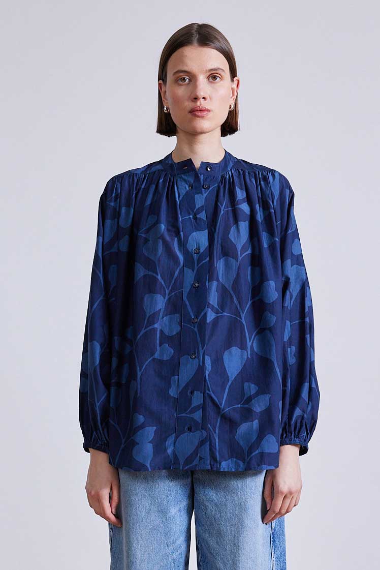 BLOUSES/SHIRTS/TOPS Oro Top in Indigo Trellis Apiece Apart