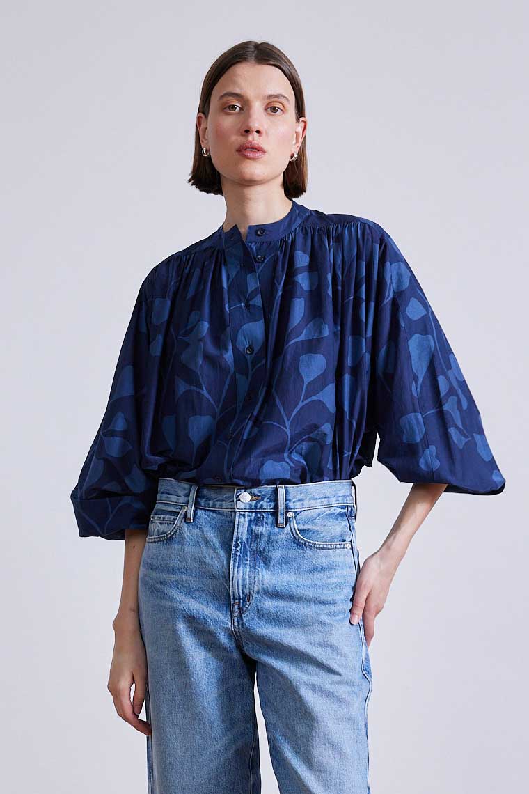 BLOUSES/SHIRTS/TOPS Oro Top in Indigo Trellis Apiece Apart