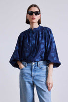 BLOUSES/SHIRTS/TOPS Oro Top in Indigo Trellis Apiece Apart