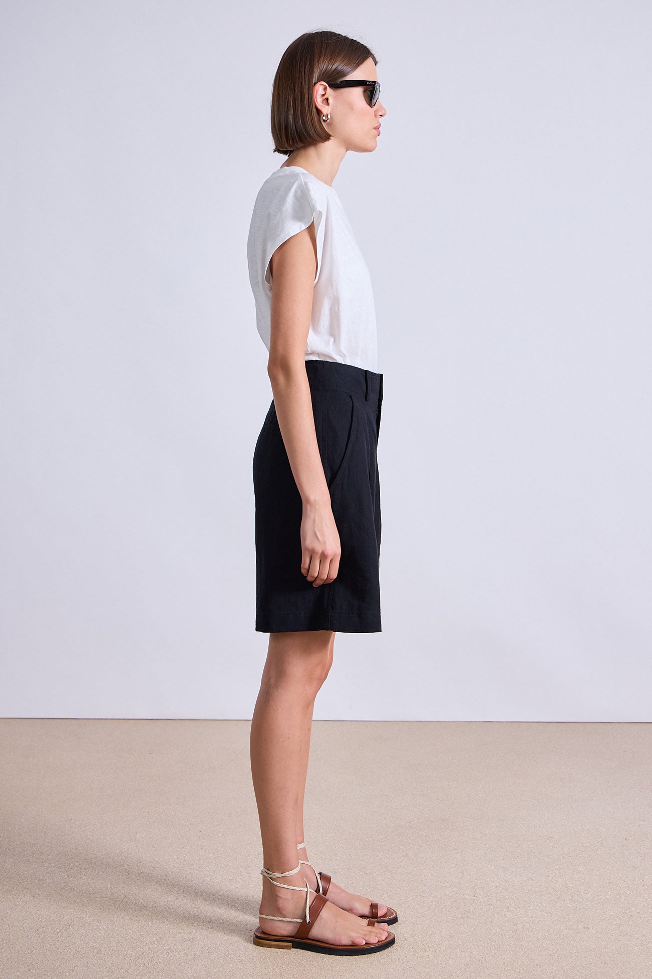 PANTS/SHORTS Bari Midi Short in Black Apiece Apart