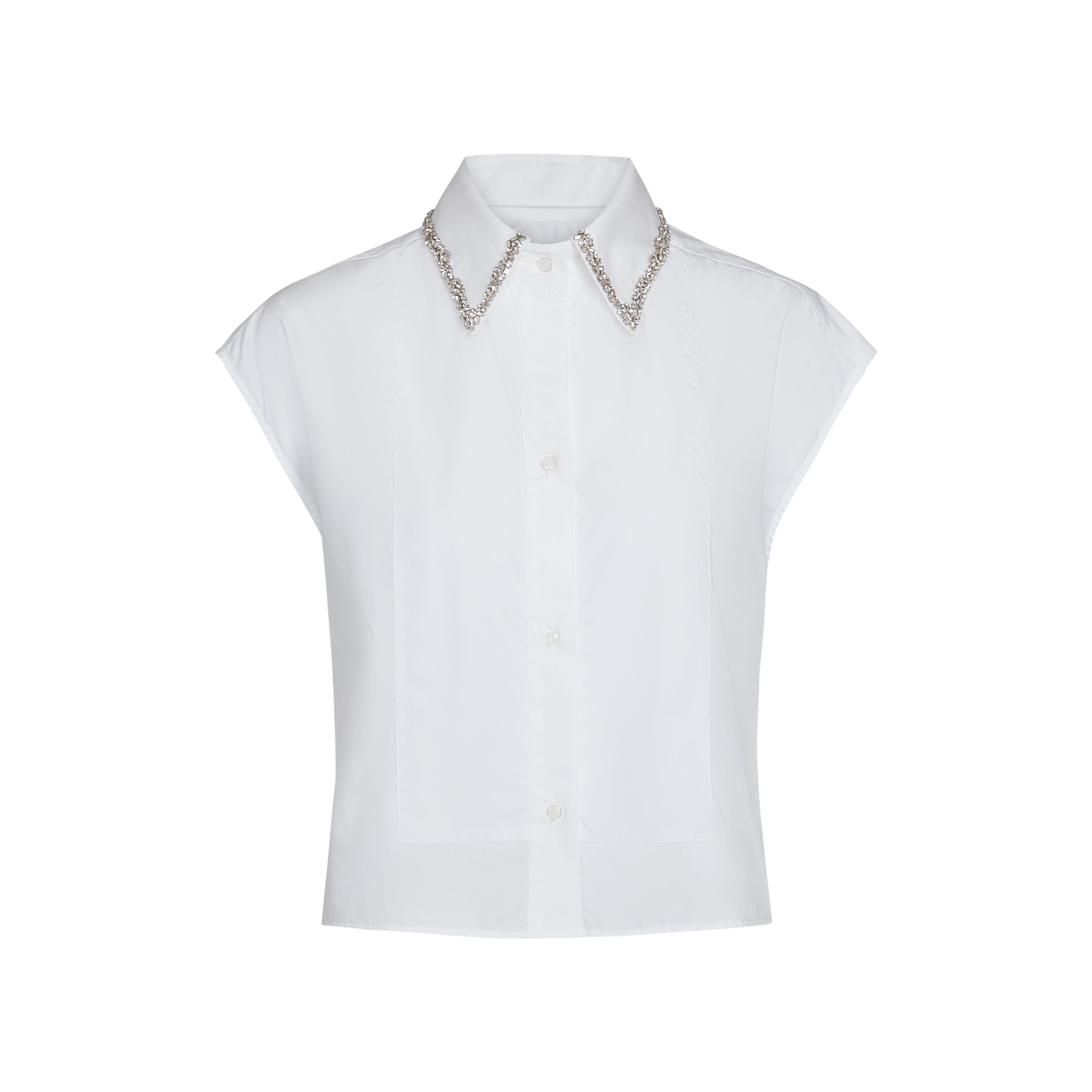 BLOUSES/SHIRTS/TOPS Cap Sleeve Top with Beaded Collar in White TWP