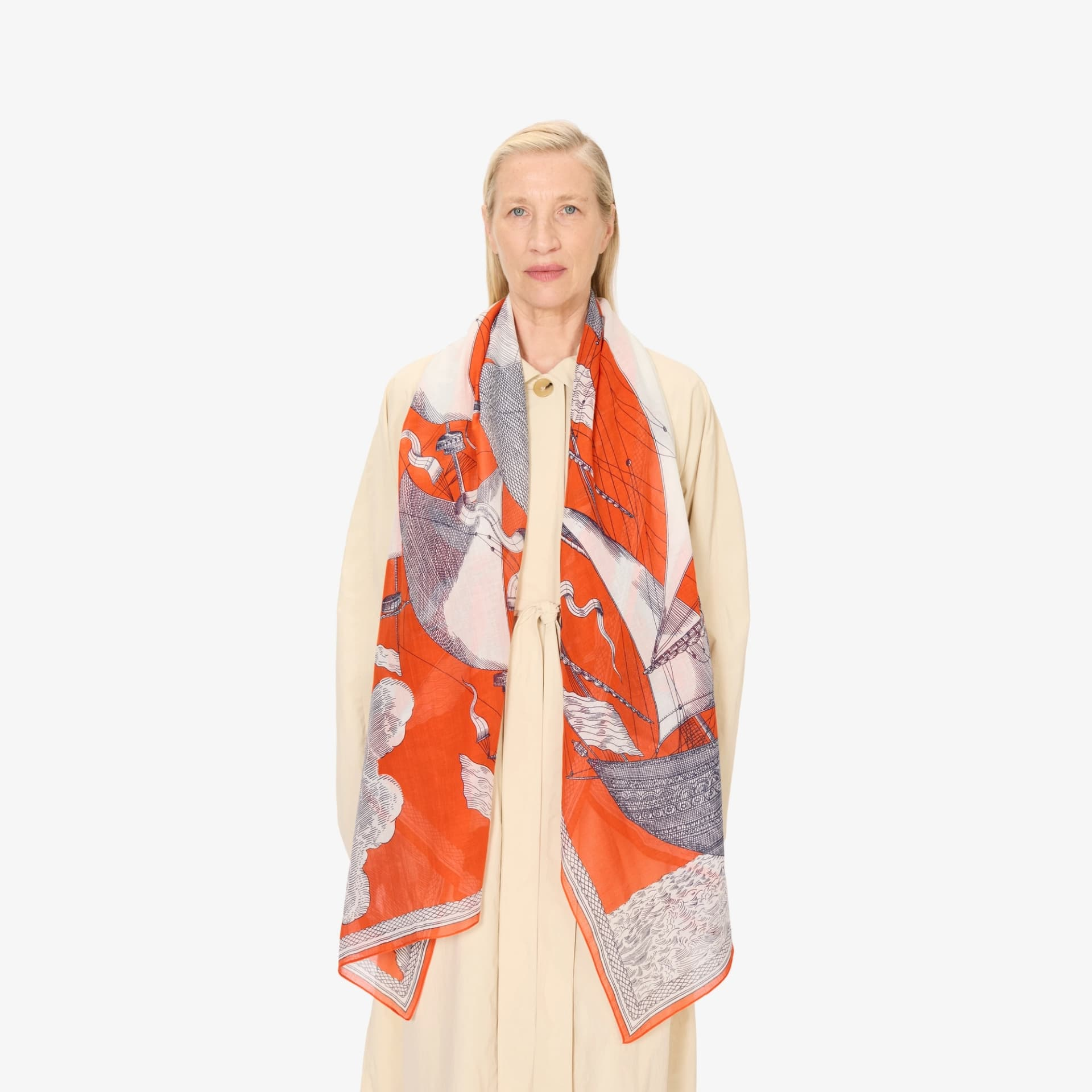 ACCESSORIES SAIL BOAT SCARF IN ORANGE Inoui Editions