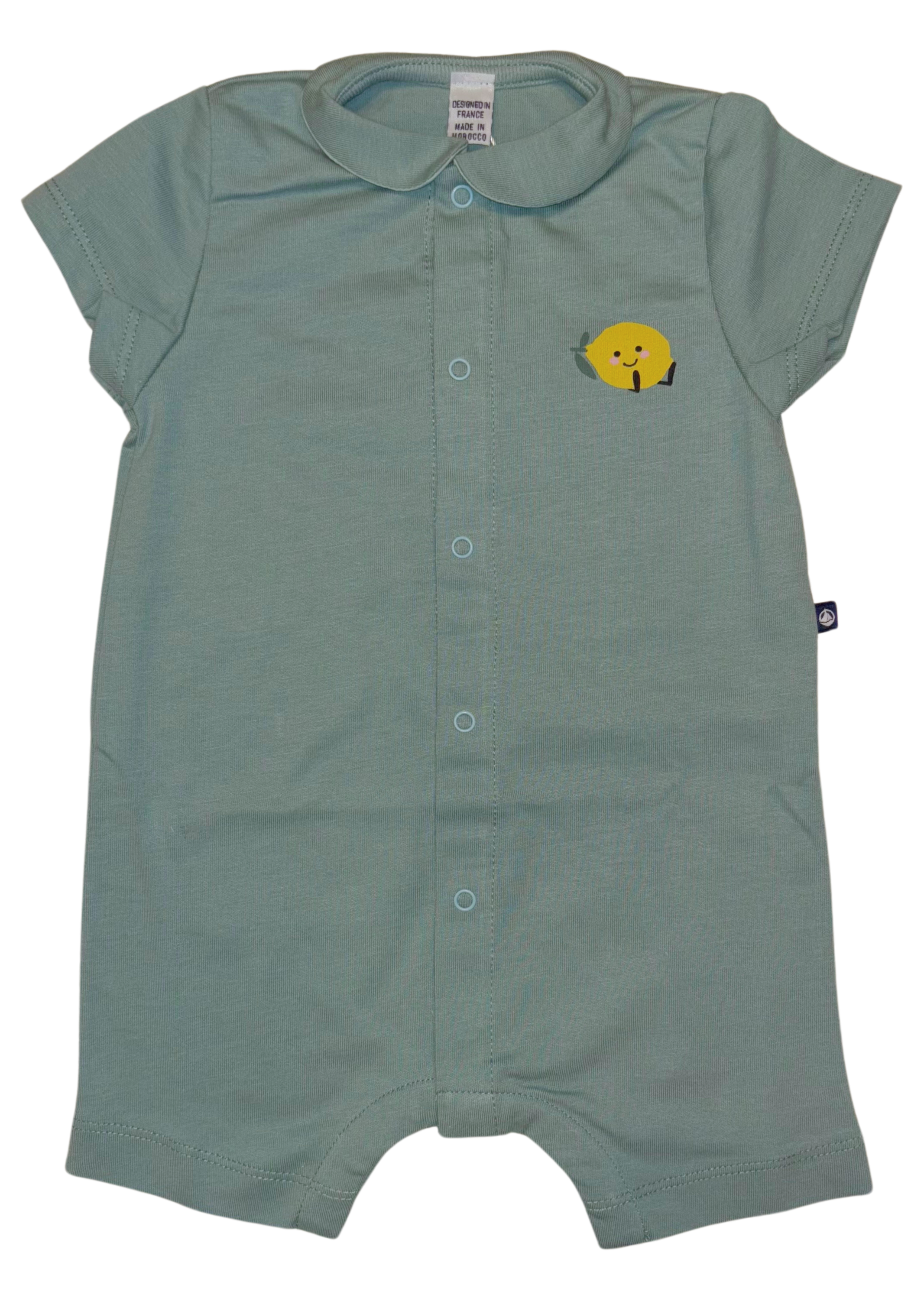 CHILDREN'S APPAREL Baby Lemon Romper in Teal Green Petit Bateau