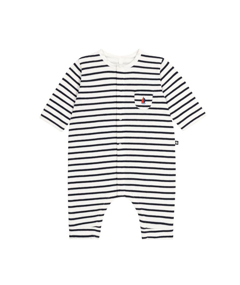 CHILDREN'S APPAREL Baby Striped Boat Romper in Navy Stirpe Petit Bateau