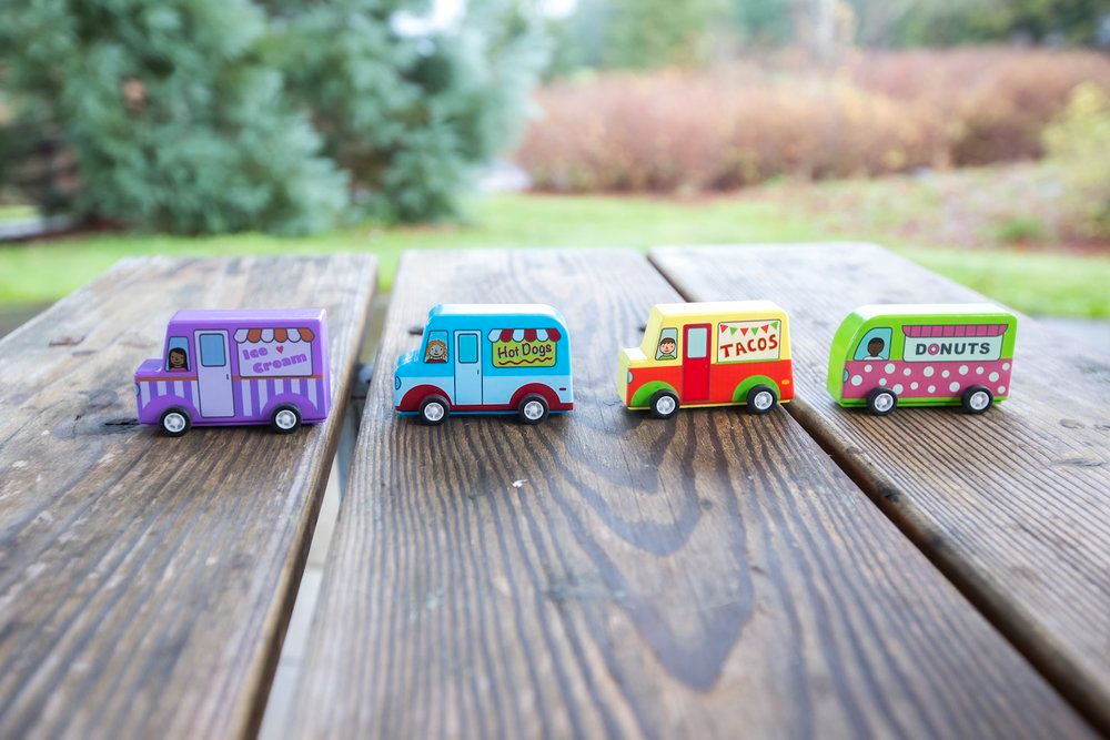 CHILDREN'S PLAY Food Trucks Pull Back Racers JACK RABBIT CREATIONS, INC