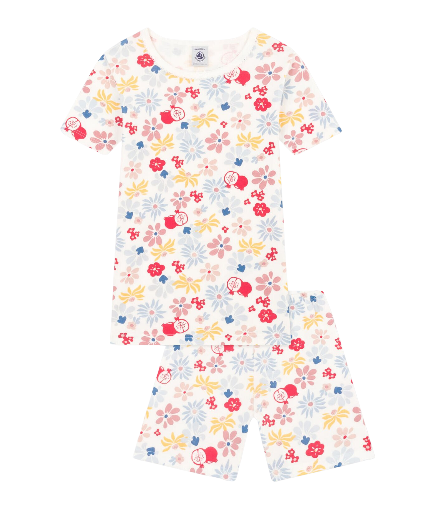 CHILDREN'S APPAREL Short Sleeve Floral Pajama Set in White Petit Bateau