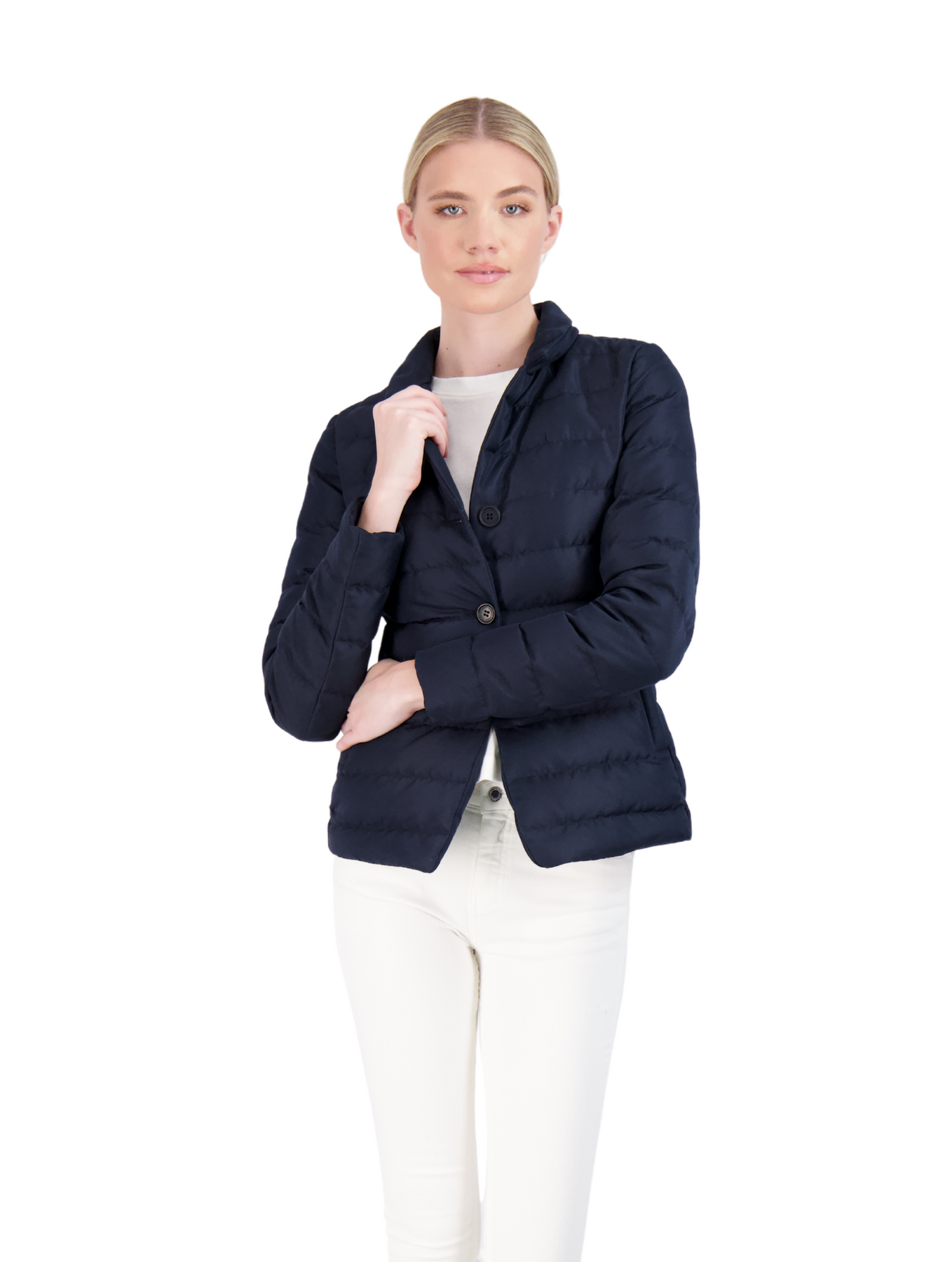 COATS/JACKET Devon Down Blazer with Hood in Navy Cotes of London