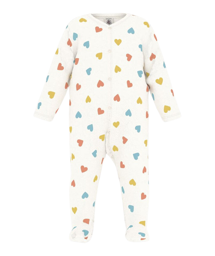 CHILDREN'S APPAREL Baby Girl Front Snap Heart Footie in White Petit Bateau