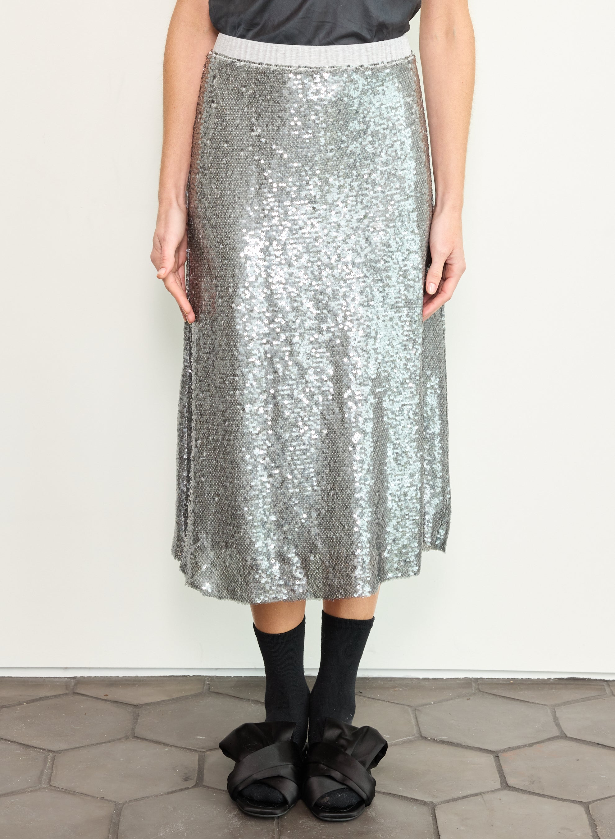 SKIRTS Shimmer Sequin Skirt in Steel Brazeau Tricot