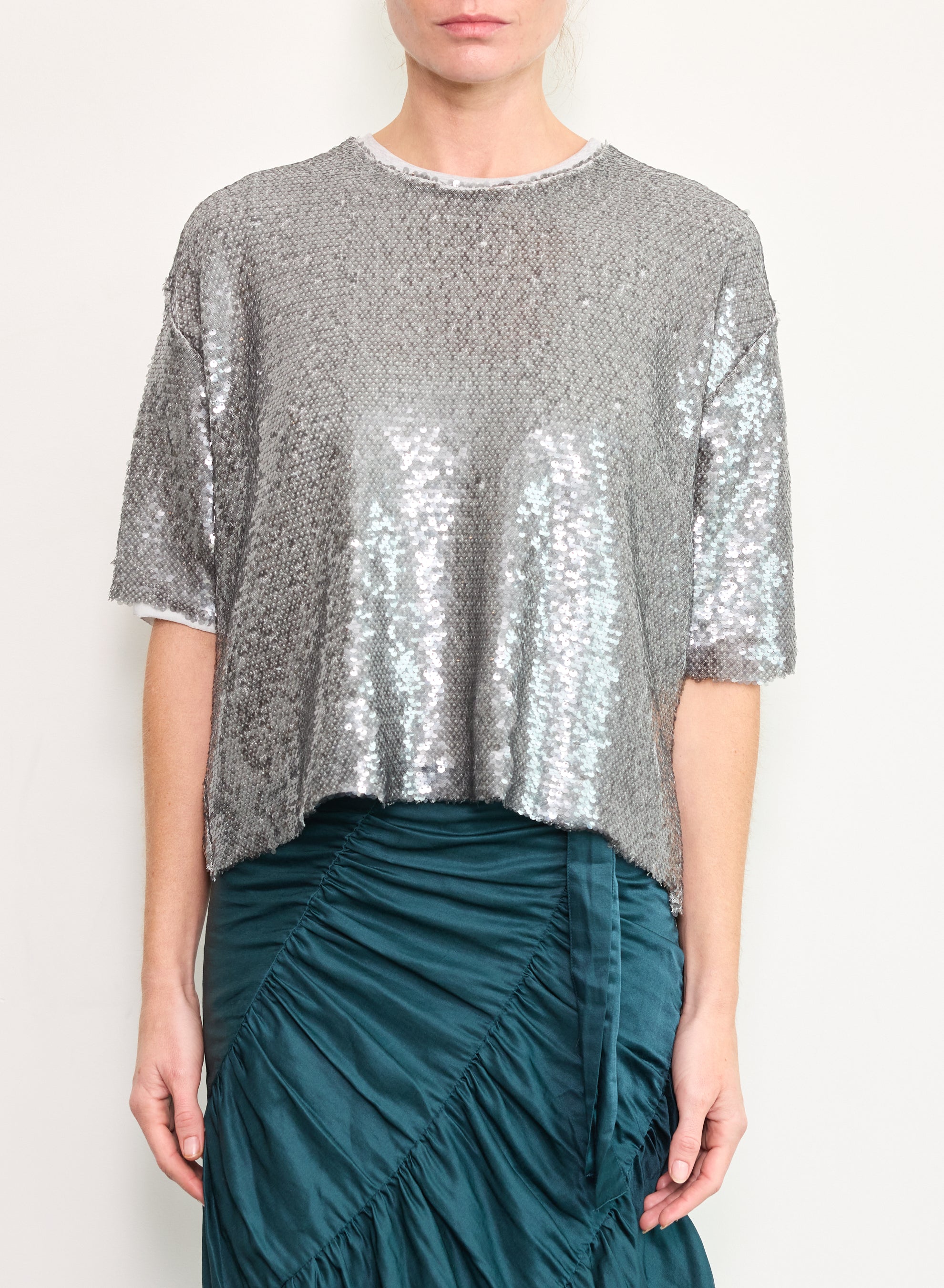 BLOUSES/SHIRTS/TOPS Shimmer Sequin Boy Shirt in Steel Brazeau Tricot