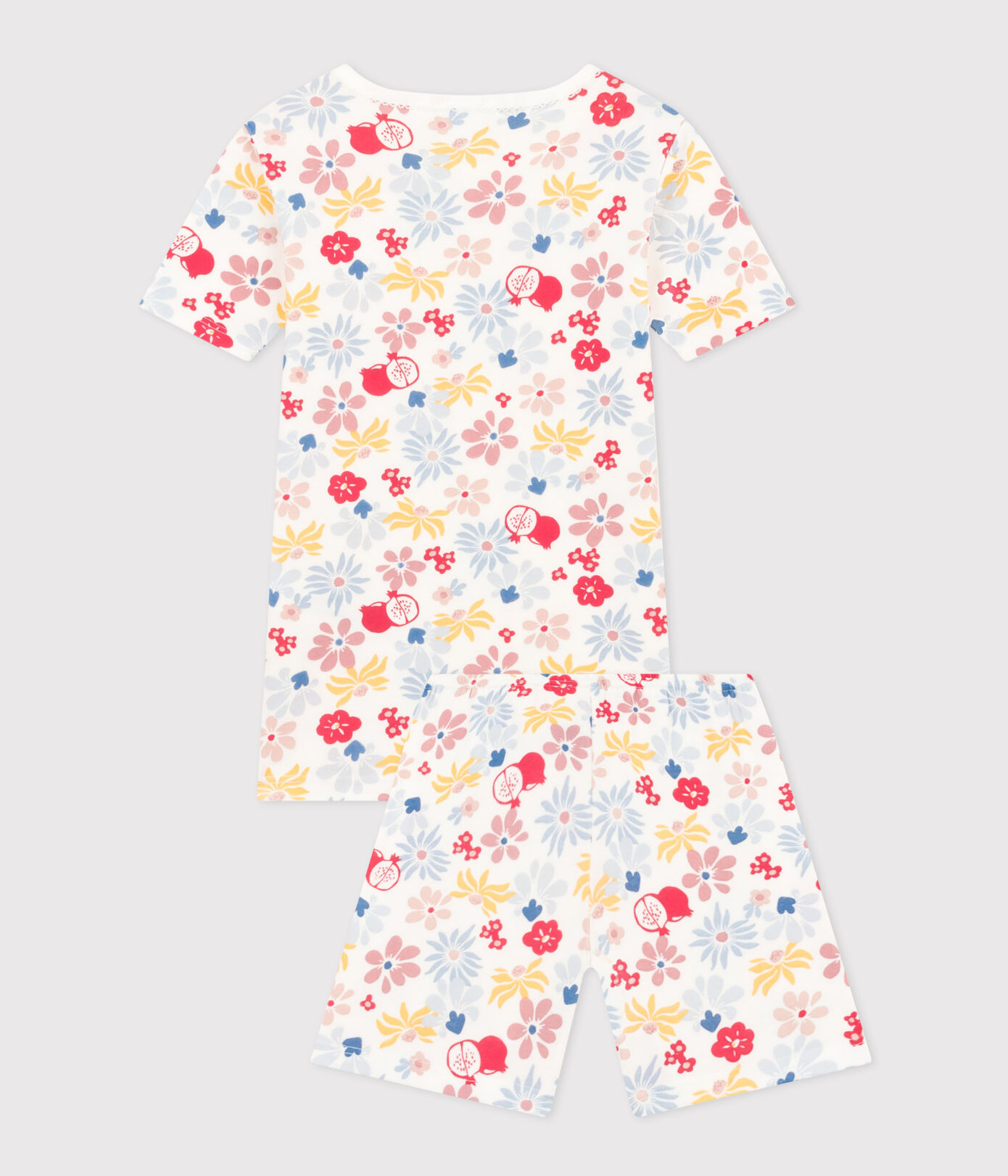 CHILDREN'S APPAREL Short Sleeve Floral Pajama Set in White Petit Bateau