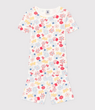 CHILDREN'S APPAREL Short Sleeve Floral Pajama Set in White Petit Bateau