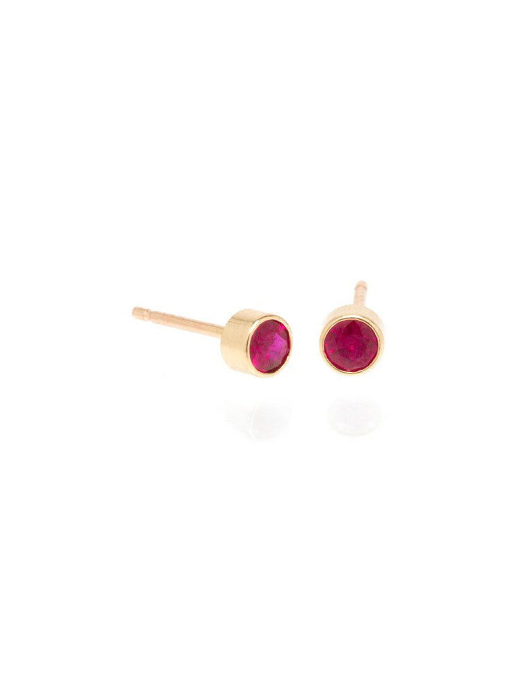 Earrings Zoe Chicco Bezel Set Ruby Studs in Yellow Gold Zoe Chicco