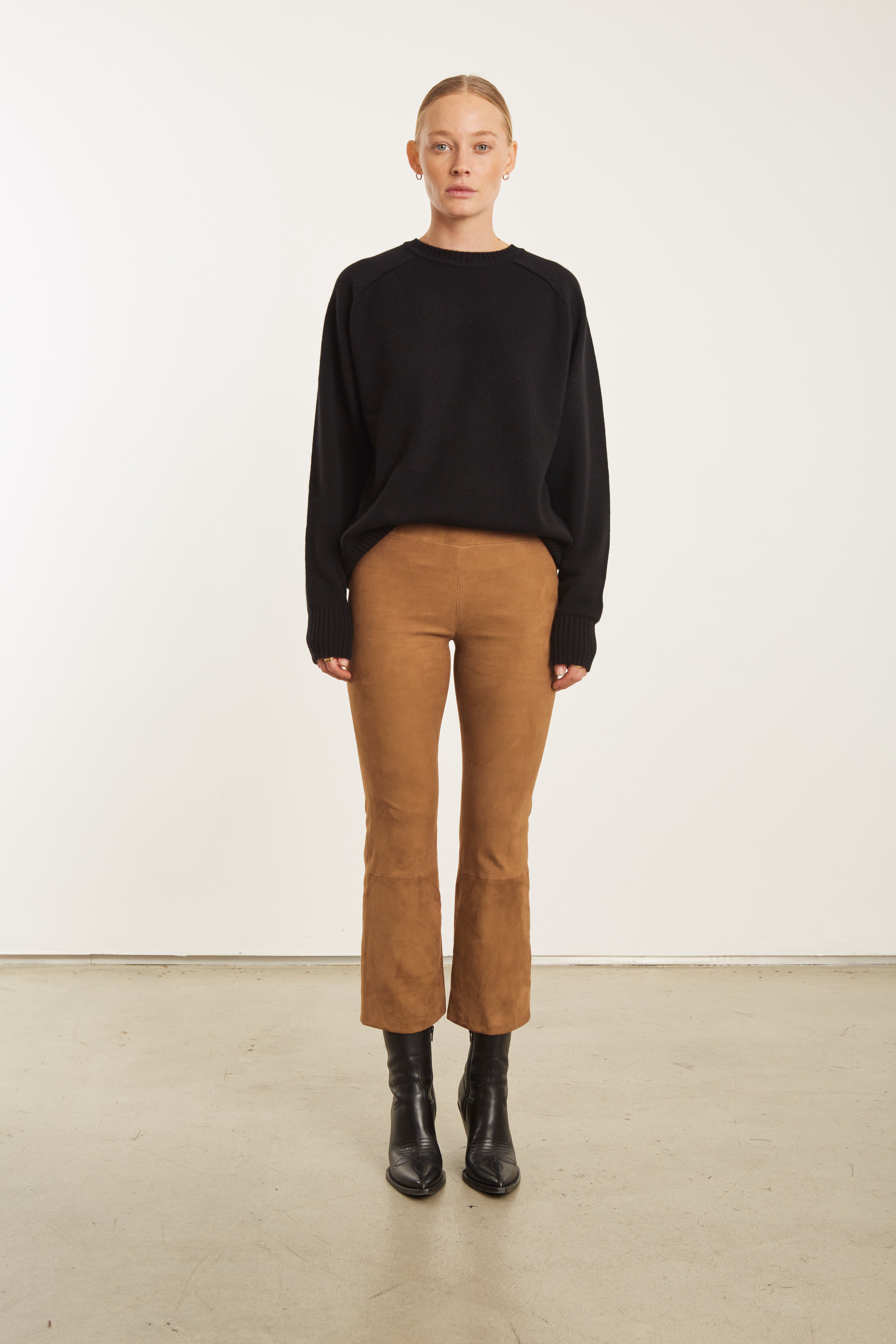 Leather Pants SPRWMN Crop Flare Suede Leggings in Dark Cognac Sprwmn