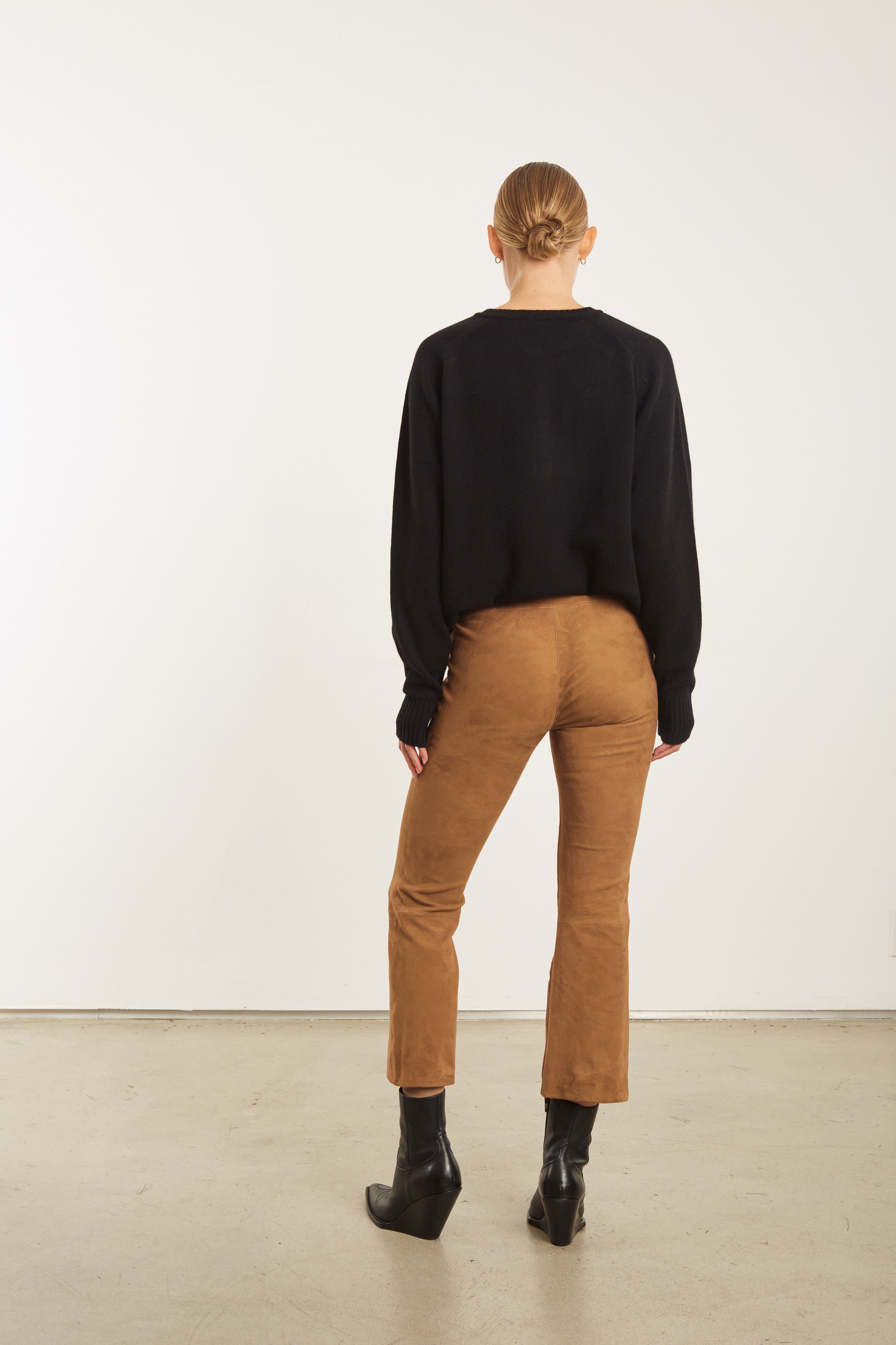 Leather Pants SPRWMN Crop Flare Suede Leggings in Dark Cognac Sprwmn