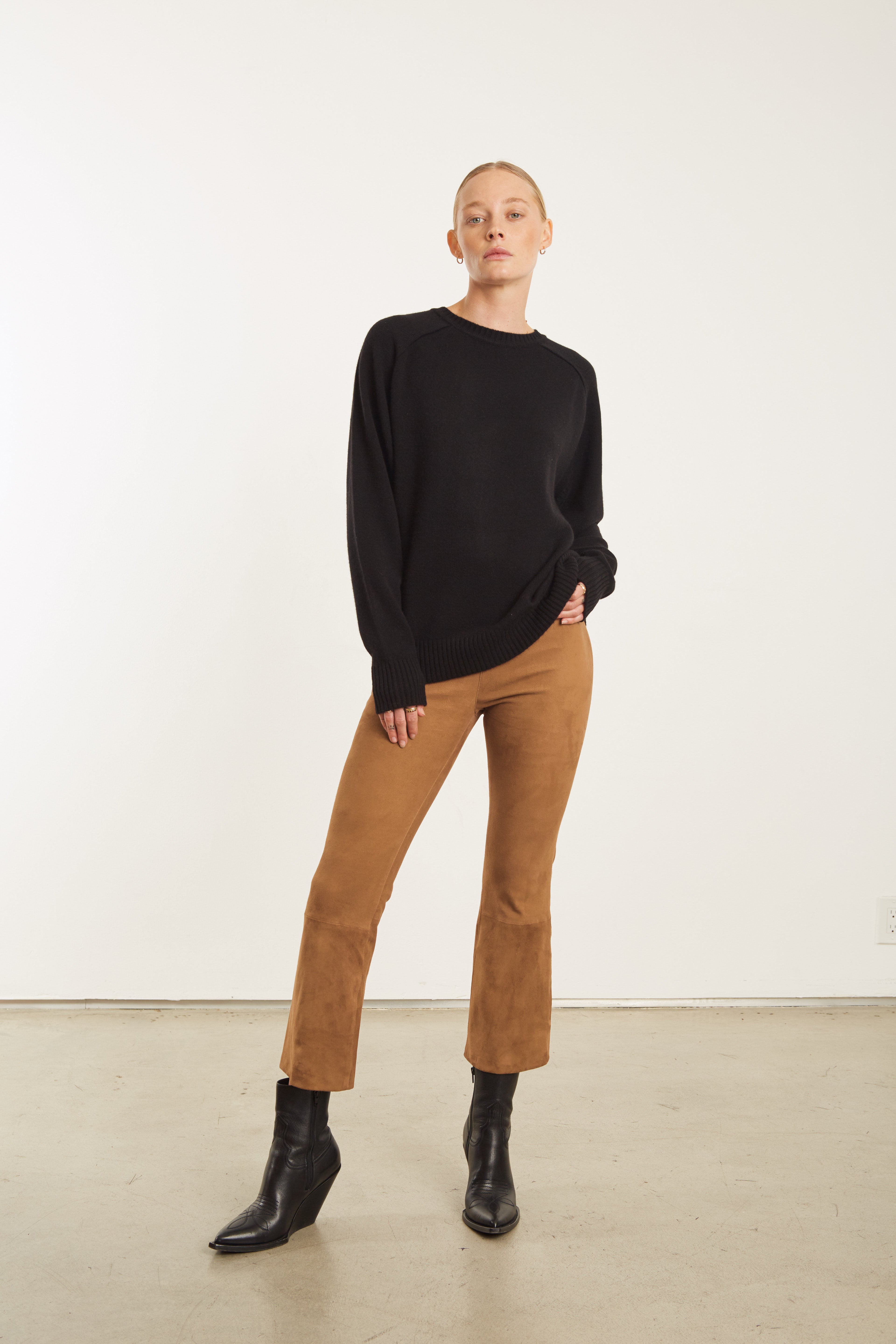 Leather Pants SPRWMN Crop Flare Suede Leggings in Dark Cognac Sprwmn