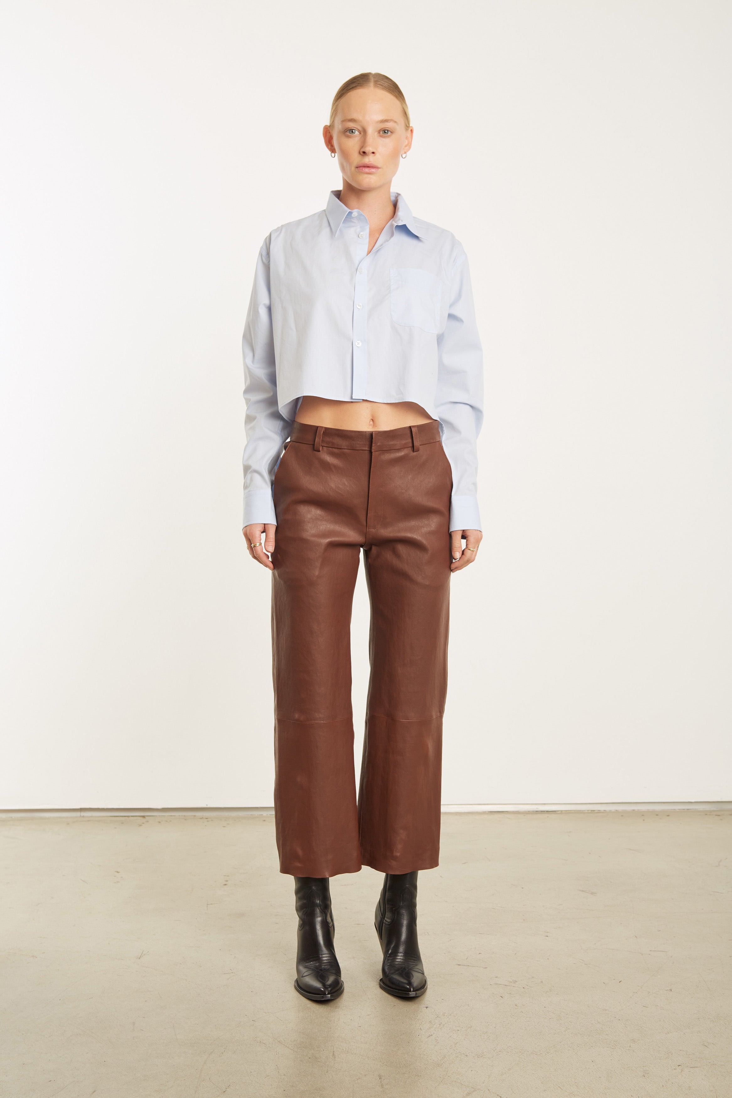 Leather Pants SPRWMN Cropped Baggy Low Rise Trousers in Whiskey Sprwmn