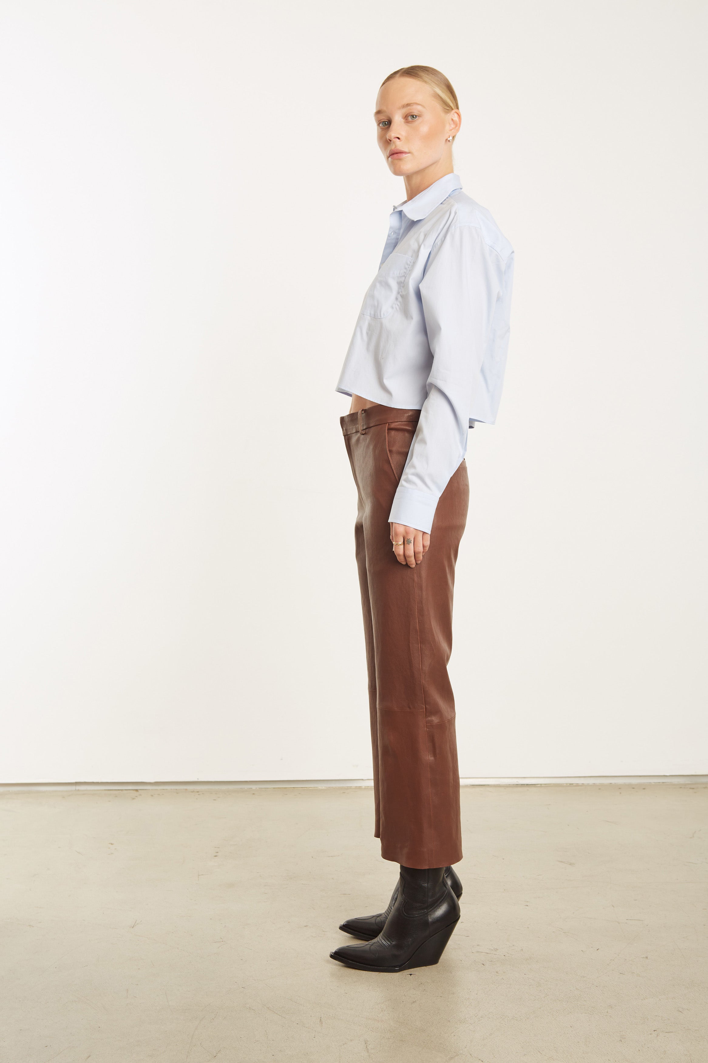 Leather Pants SPRWMN Cropped Baggy Low Rise Trousers in Whiskey Sprwmn