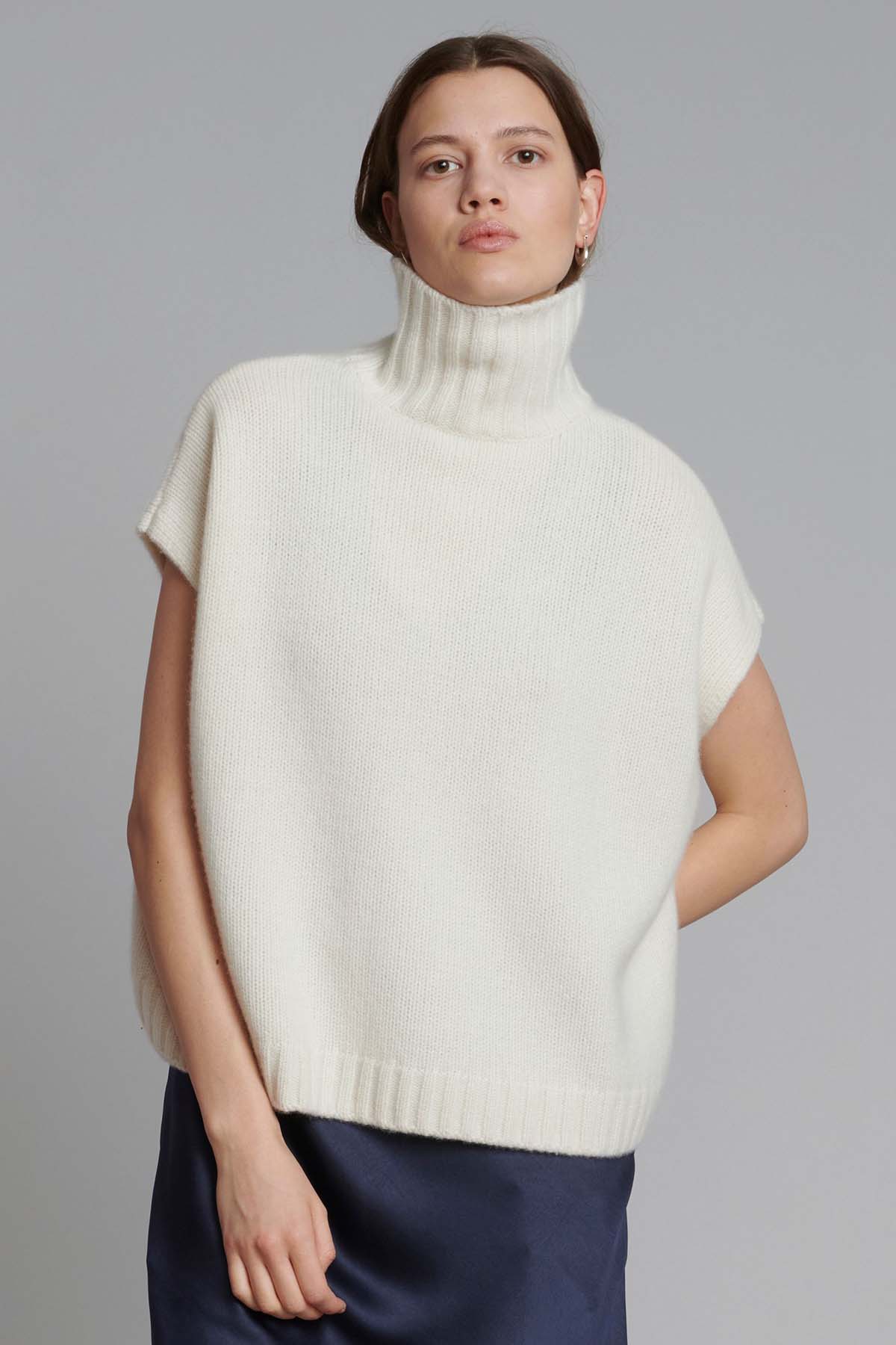 SWEATERS T Neck Gilet in Off White Organic by John Patrick