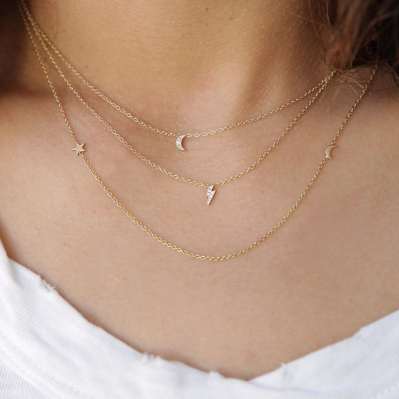 JEWELRY Itty Bitty Diamond Lightning Bolt Necklace in Yellow Gold Zoe Chicco