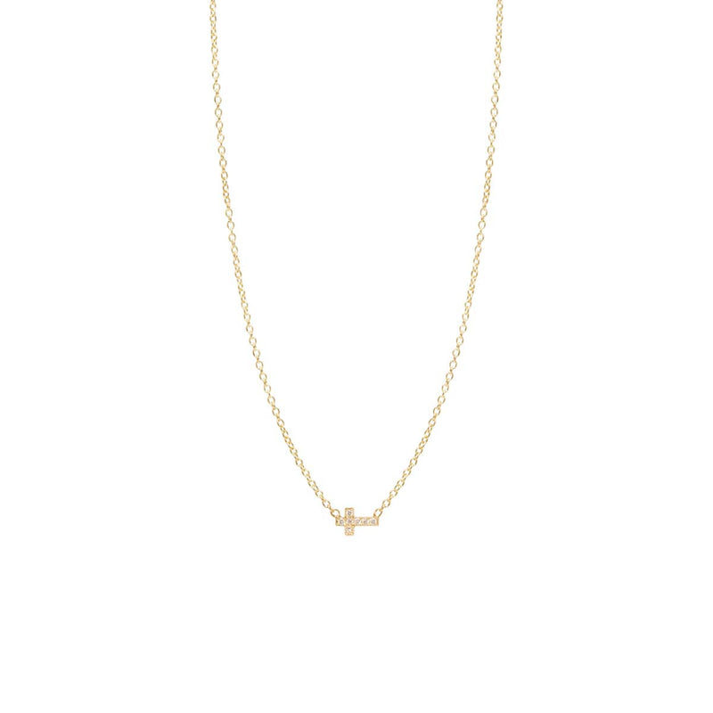 JEWELRY Itty Bitty Diamond Cross Necklace in Yellow Gold Zoe Chicco