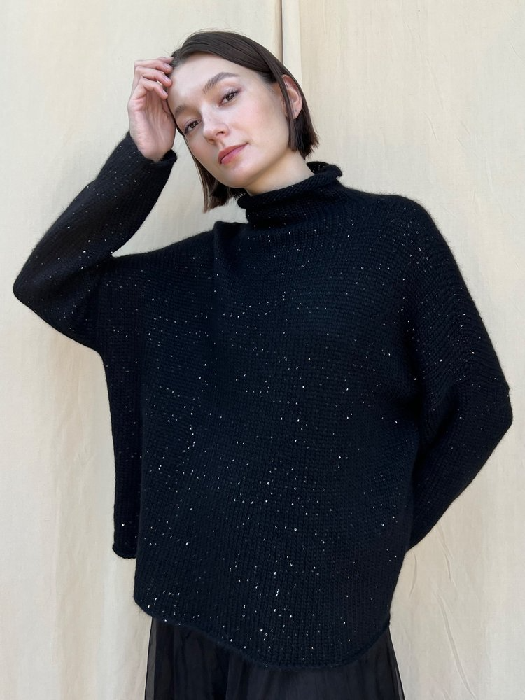 Sweaters Louiza Babouryan Mock Neck Sequin Sweater in Black Louiza Babouryan