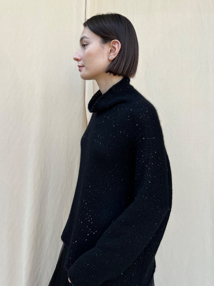 Sweaters Louiza Babouryan Mock Neck Sequin Sweater in Black Louiza Babouryan