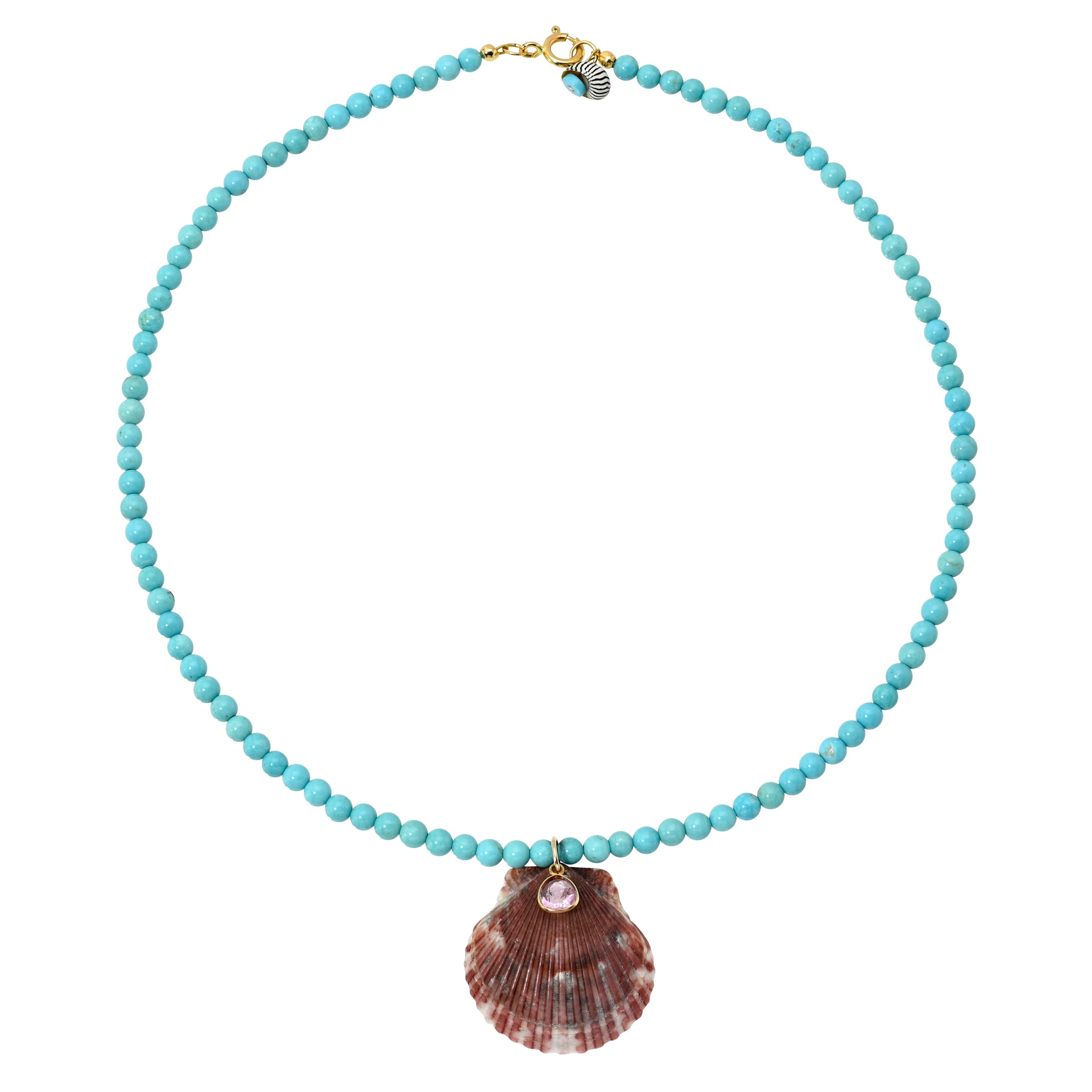 JEWELRY Turquoise Beaded Necklace with Shell and Pink Sapphire Yenden