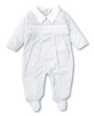 CHILDREN'S APPAREL Smocked Collar Footie Onesie in Blue Kissy Kissy