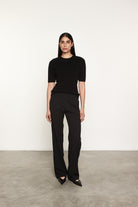 BLOUSES/SHIRTS/TOPS Powder Rib Knitted Half Sleeve Crew in Black Enza Costa