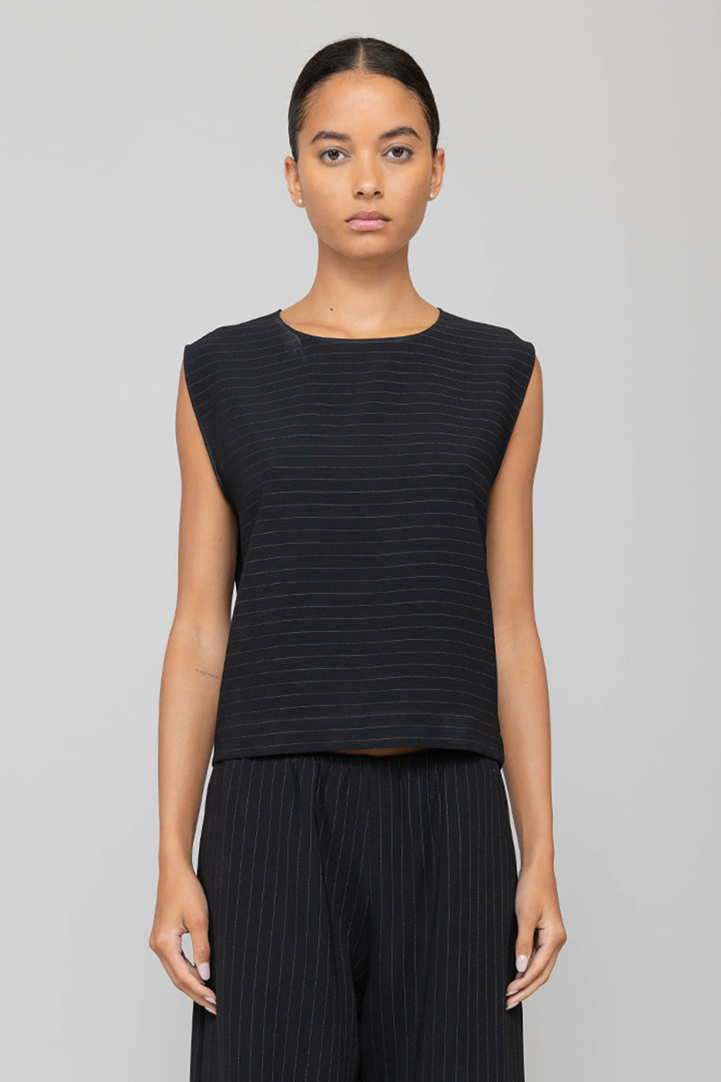 Tops Leset Arielle Sleeveless Crew in Black Pinstripe Leset