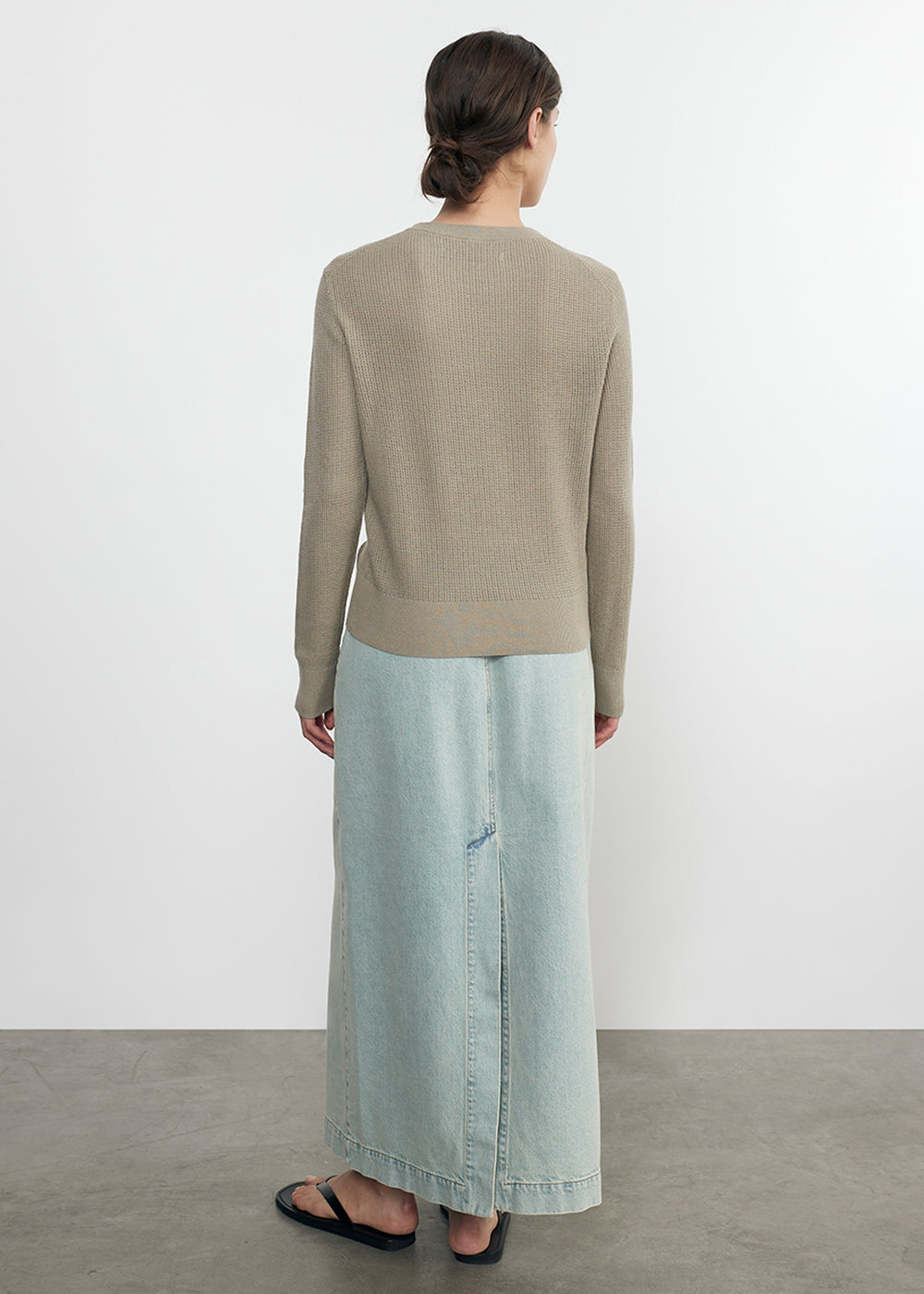 SWEATERS LINEN OPEN KNIT CREWNECK IN ASH Enza Costa