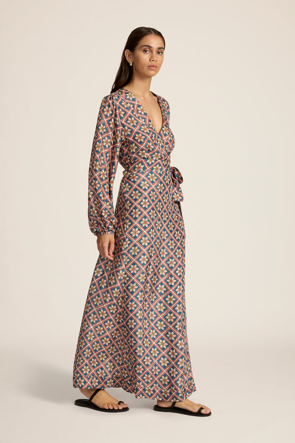 DRESSES/JUMPSUITS Luna Maxi Wrap Dress in Talavera Indigo Hannah Artwear