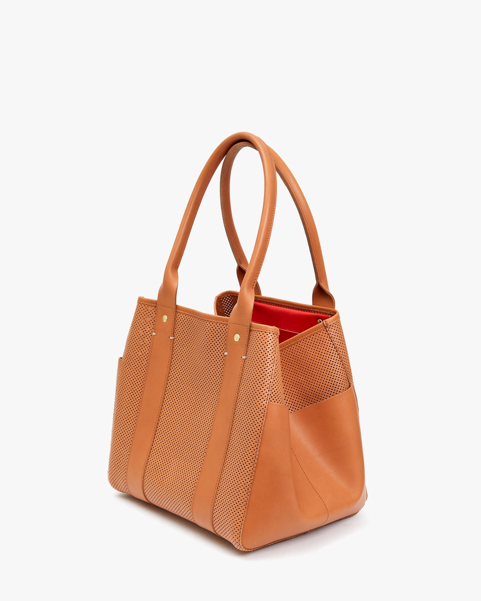 Handbags Clare V. Perforated Le Box Tote in Cuoio Clare V.