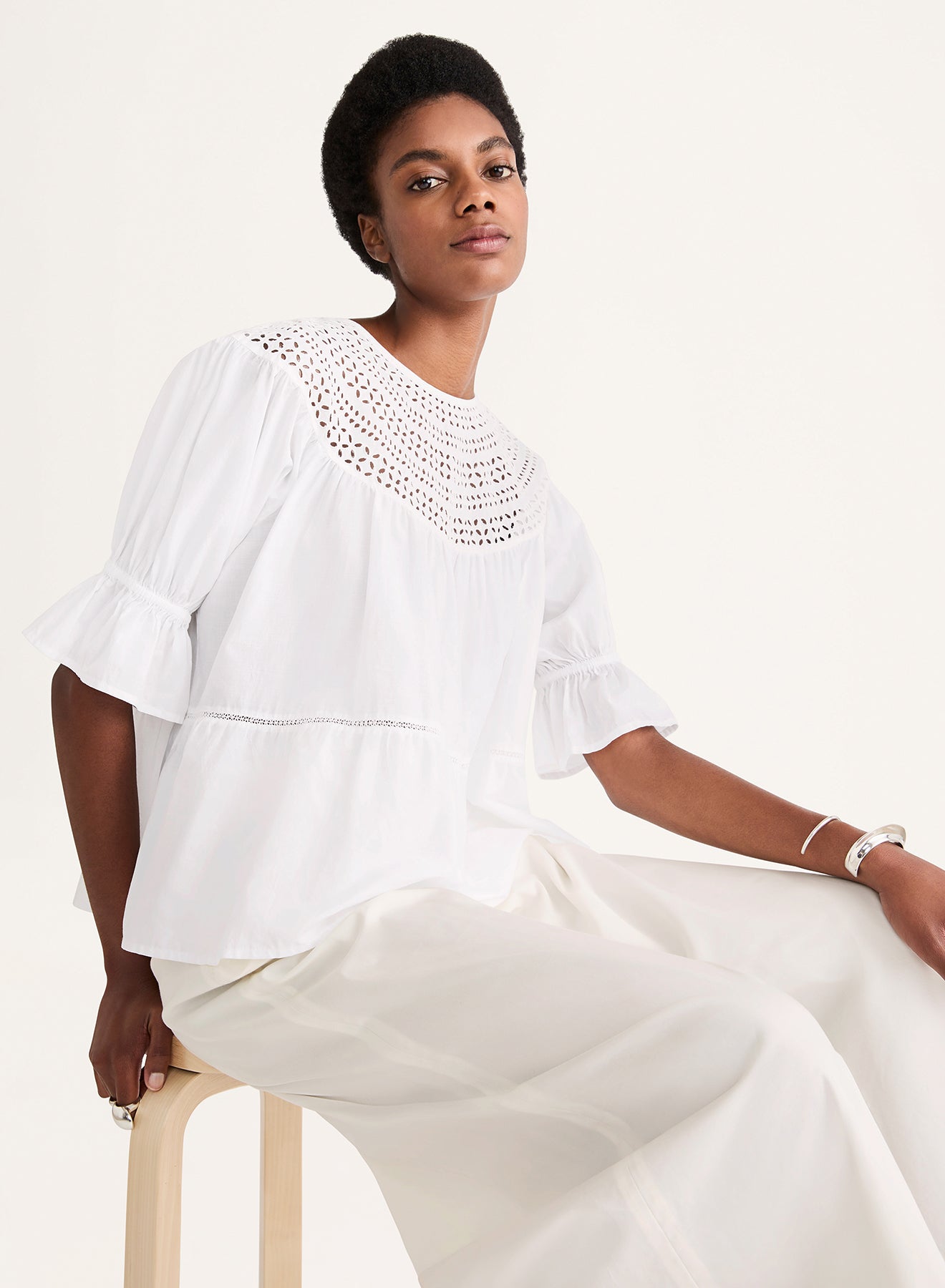 BLOUSES/SHIRTS/TOPS Sol Eyelet Top in White Merlette