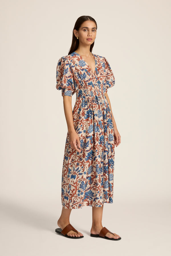 DRESSES/JUMPSUITS Sophia Midi Dress in Fernando Azure Hannah Artwear