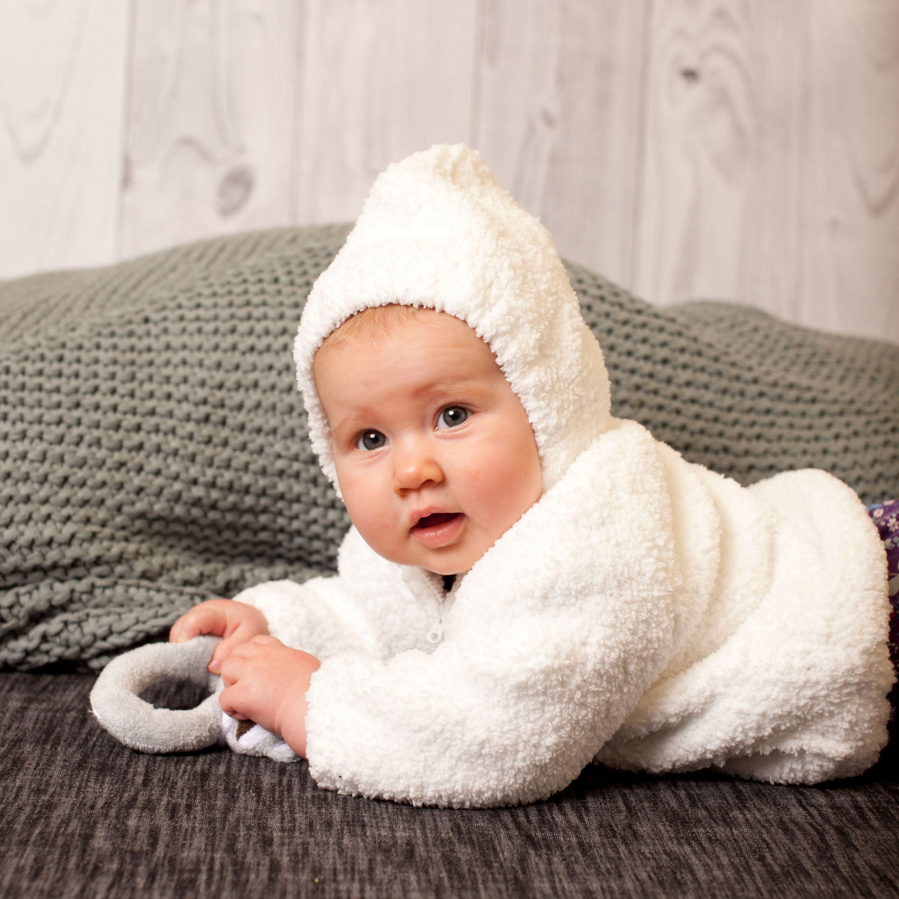 CHILDREN'S APPAREL BABY CHENILLE HOODIE IN WHITE Angel Dear