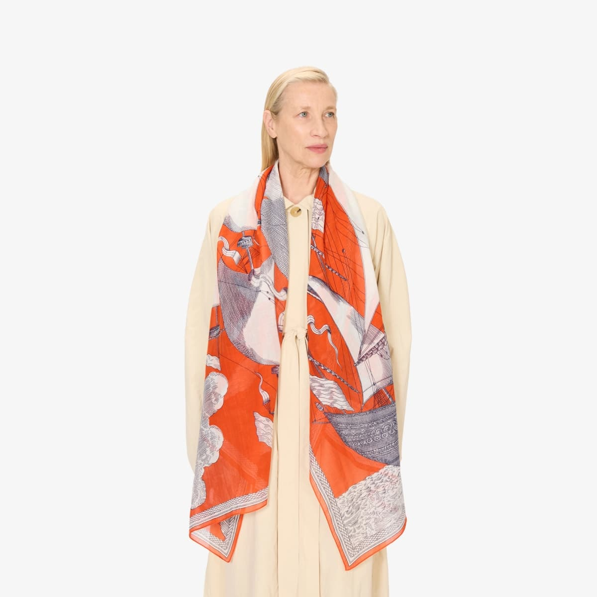 ACCESSORIES SAIL BOAT SCARF IN ORANGE Inoui Editions