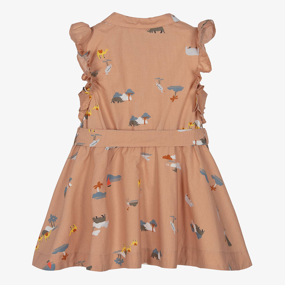 CHILDREN'S APPAREL Girls Sleeveless Belted Safari Dress in Caramel Petit Bateau